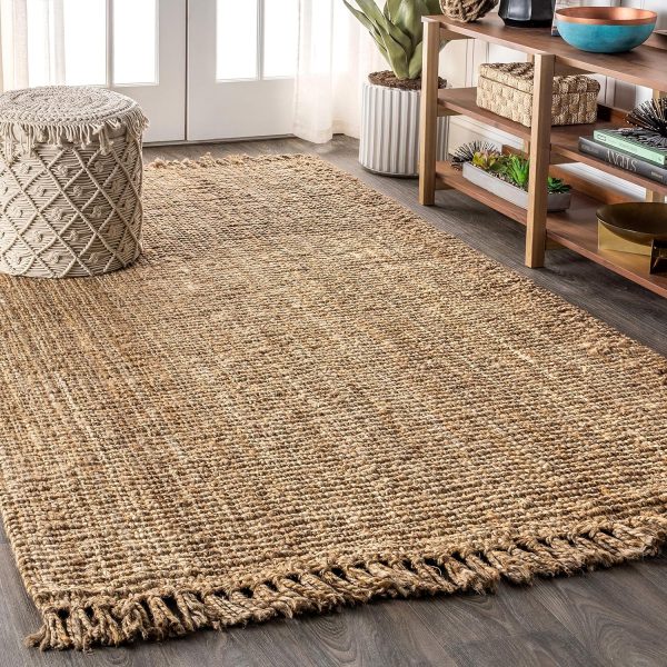 manufacturer direct jonathan y nrf103a-5 para hand woven chunky jute with fringe area-rug, bohemian, for bedroom, kitchen, living room,5 x 8,natural trade price