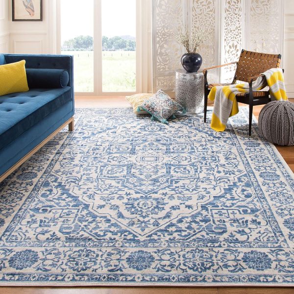 manufacturer direct safavieh brentwood collection area rug - 8' x 10', navy & light grey, medallion distressed design, non-shedding & easy care, ideal for high traffic areas in living room, bedroom (bnt832m) trade price