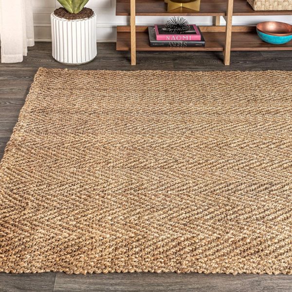 manufacturer direct jonathan y nfr101a-8 espina hand woven herringbone chunky jute indoor area rug bohemian farmhouse easy cleaning bedroom kitchen living room non shedding, 8 x 10, natural color trade price