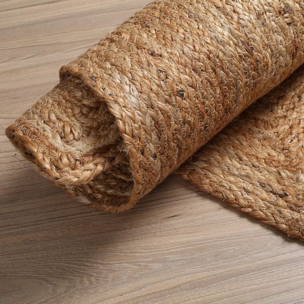 manufacturer direct hausattire hand woven jute braided rug, 2'x3' – natural, reversible boho entry area rugs for kitchen, living room i farmhouse indoor outdoor decorative floor rug, 24x36 inches trade price
