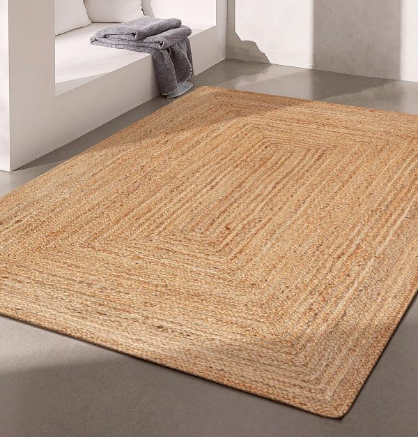 manufacturer direct homidate jute braided rug 4x6 ft, tightly braided chindi and jute rug, reversible,durable,sustainable rug pad, shag rugs for bedroom, floor rug, bedroom rugs, jute kitchen rug-48x72 natural trade price