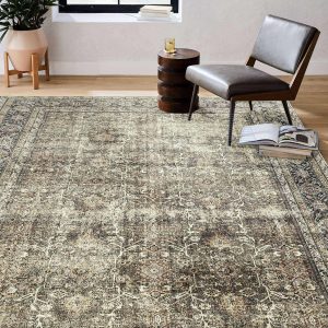 manufacturer direct vintage area rug 4x6 brown bedroom rug indoor kitchen washable living room carpet tribal distressed rug retro accent throw rug for office dining room bathroom faux wool trade price