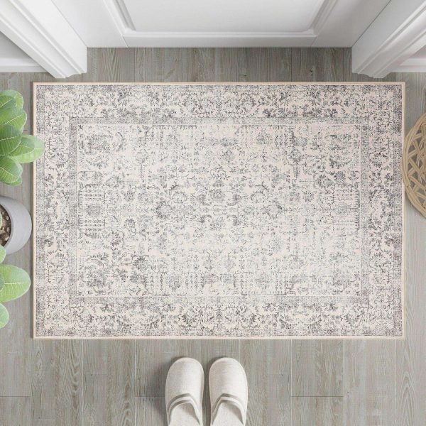 global sourcing grey area rug 2x3 entryway rug kitchen vintage living room carpet indoor bedroom rug washable distressed rug gray floral door mat retro accent throw rug for office dining room bathroom oem/odm services