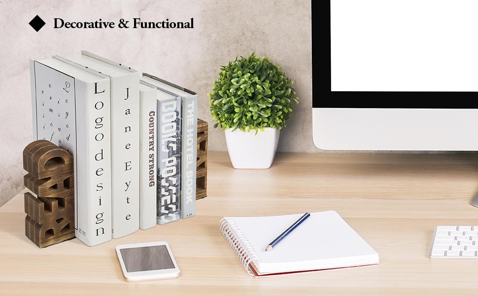 supplier direct mygift rustic burnt wood decorative bookends with read and pray carved block words, home office children's library book stand, 1 pair wholesale prices