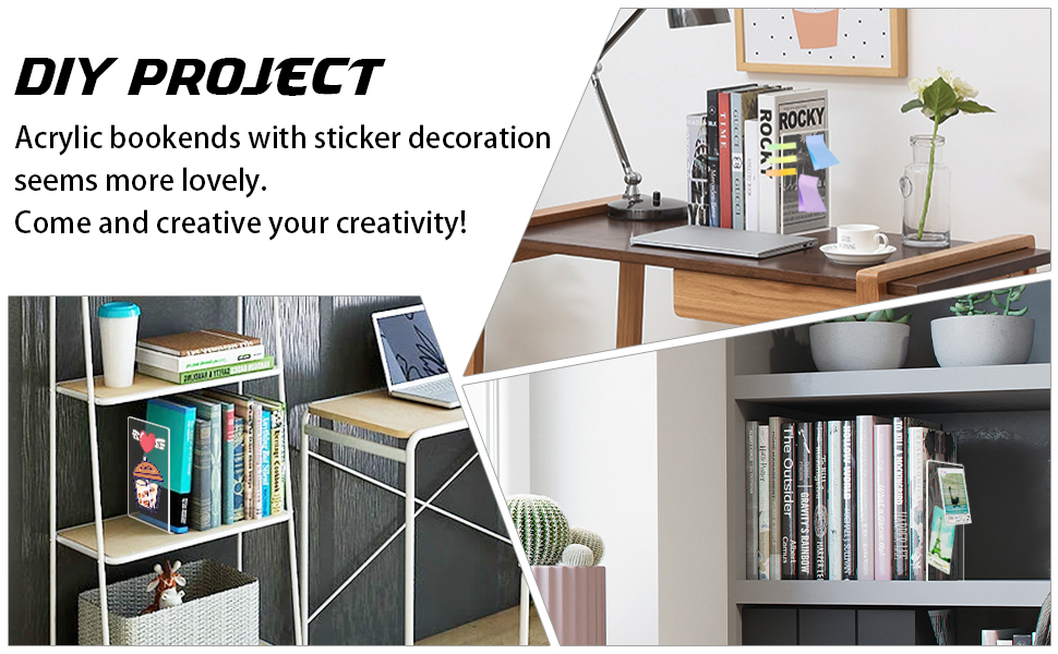 supplier direct happyhapi book ends, 8 pcs book ends acrylic bookends for shelves, clear book holder stand, non-skid decorative bookend, study book organizer for home library office, 5 x 5 x 7.3 inch wholesale prices