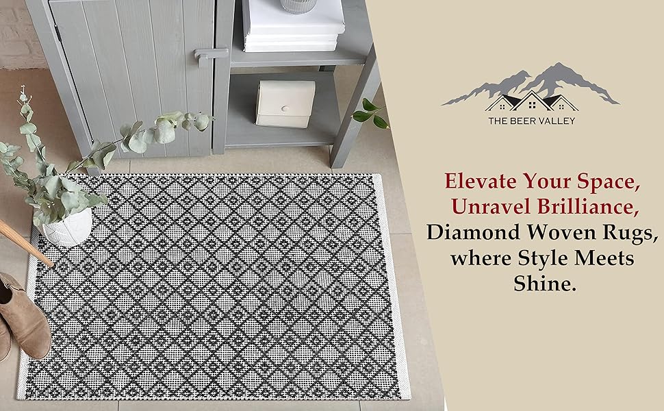 global sourcing the beer valley diamond woven rug 2'x3' - beige, anti-slip farmhouse accent cotton rugs for entryway kitchen bedroom bathroom - 24x36 inches oem/odm services