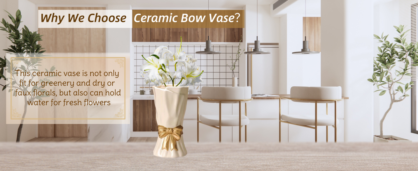 oem/odm services bow vase, white flower vase for home decor, white ceramic vase for boho style, 9.3 inch large vase for ideal shelf decor/table/living room. (glazed exterior and interior) affordable bulk deals