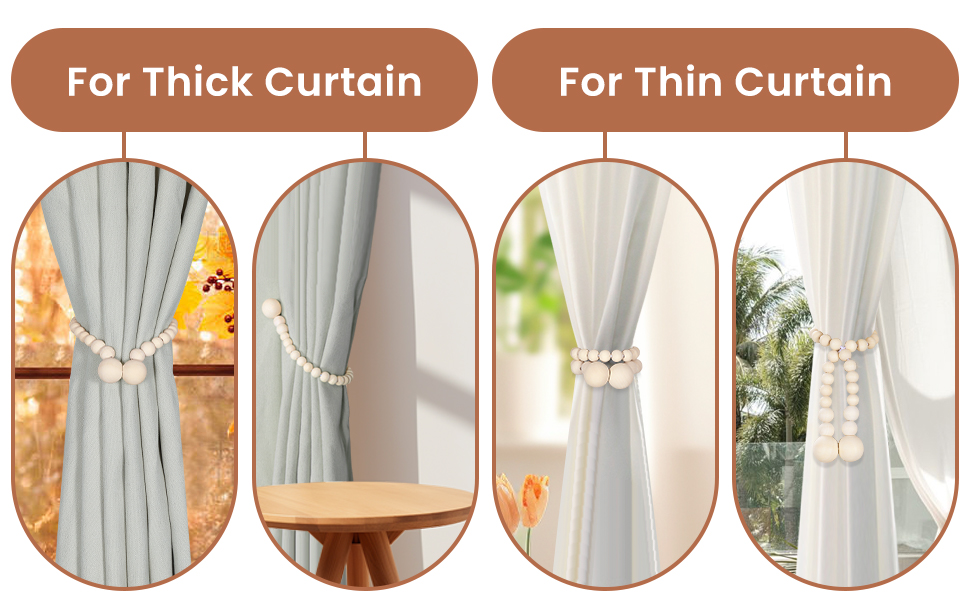 bulk purchase magnetic curtain tiebacks, curtain tie backs for curtains 2 pack, wood bead curtain tiebacks, curtain holders for boho bedroom decor, baby nursery decor, farmhouse decor factory discount