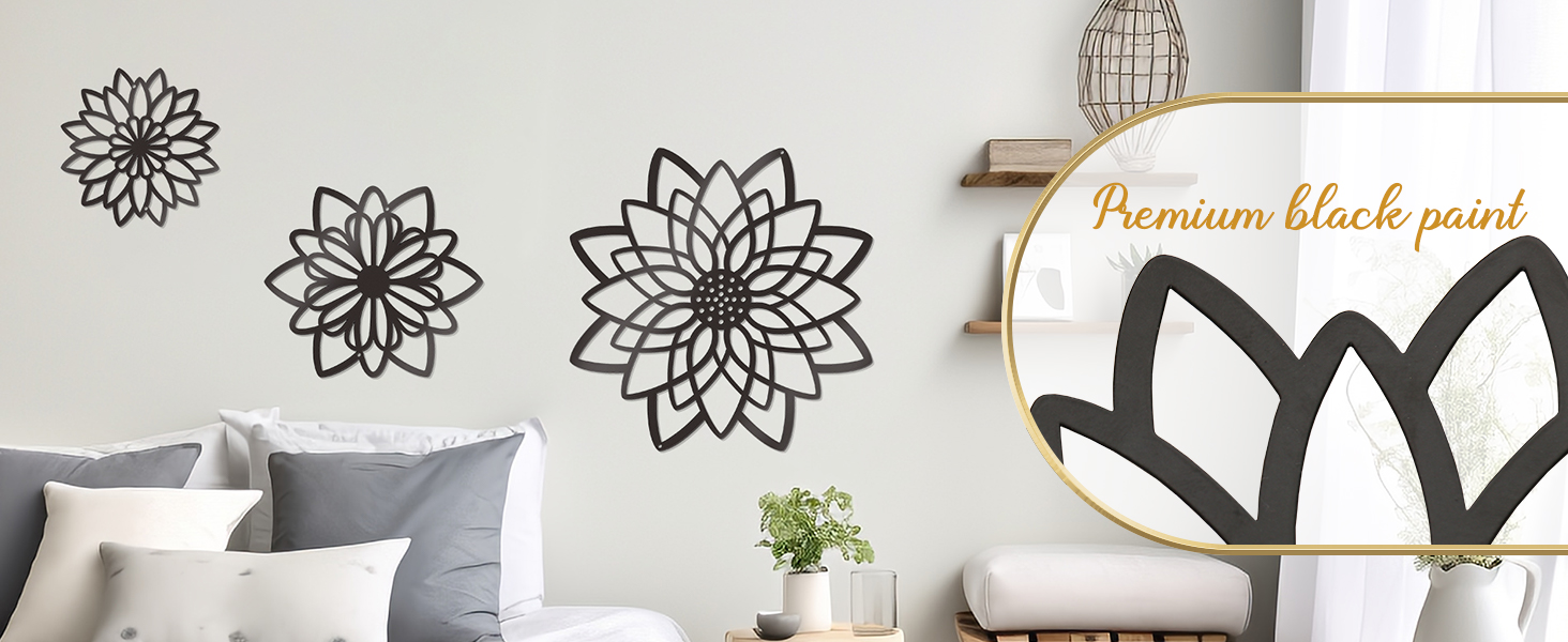 factory direct zzbakress 3 pcs metal flowers wall decor black wall decor metal flower art farmhouse wall decor multiple flowers hanging decor for bathroom living room kitchen garden office (black retro) volume discount