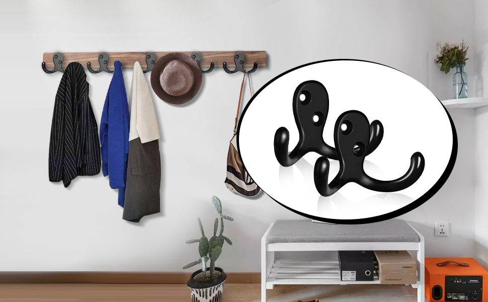 competitive pricing 10 pack coat hooks wall hooks for hanging, heavy duty double prong metal hook wall mounted for living room, bathroom, kitchen, bedroom for coat, bag, scarf, towel, hat, key, cup (black) one-stop wholesale