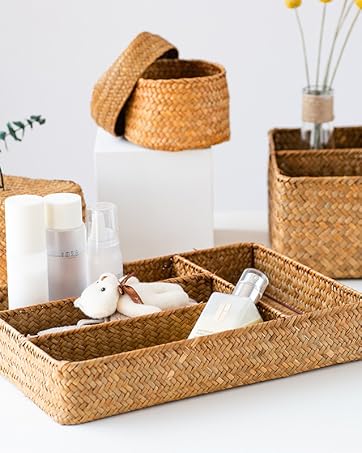 wholesale direct coffee table tray round rattan ottoman tray woven serving trays with handles for home and kitchen decorative white (large 14 inch x 2.8 inch) bulk purchase at factory prices