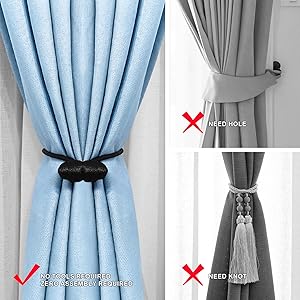 bulk purchase tifanso black magnetic curtain tiebacks - 4pcs curtain tie backs for curtains, decorative curtain ties holdbacks for drapes, boho drapery tiebacks, no drill curtain hooks for bedroom, farmhouse decor factory discount