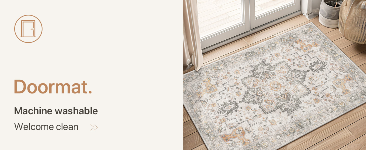 global sourcing genimo area rug 2x3 doormat, machine washable low pile rugs, small retro chenille entryway mat for entrance, hallway, kitchen and corridor, light taupe brown oem/odm services