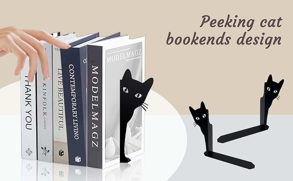 supplier direct ecqizer peeping cat metal bookends cute cat book ends for shelves bookshelf decorative objects home office desk bookshelf decor cat lover gifts for women (black) wholesale prices