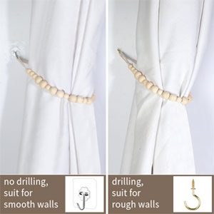bulk purchase hion 2 pcs boho curtain tiebacks,wood beads curtain holdbacks,outdoor farmhouse tie backs for curtains,curtain holders for drapes home office decor with hooks no drilling(wood color) factory discount