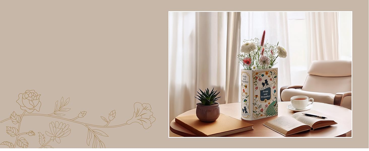 oem/odm services h&h pride and prejudice book vase for flowers - large ceramic book planter pot - jane austen bookish decor - top #1 pride and prejudice gifts and book vases - bookshelf vase for flowers - 2024 edition affordable bulk deals