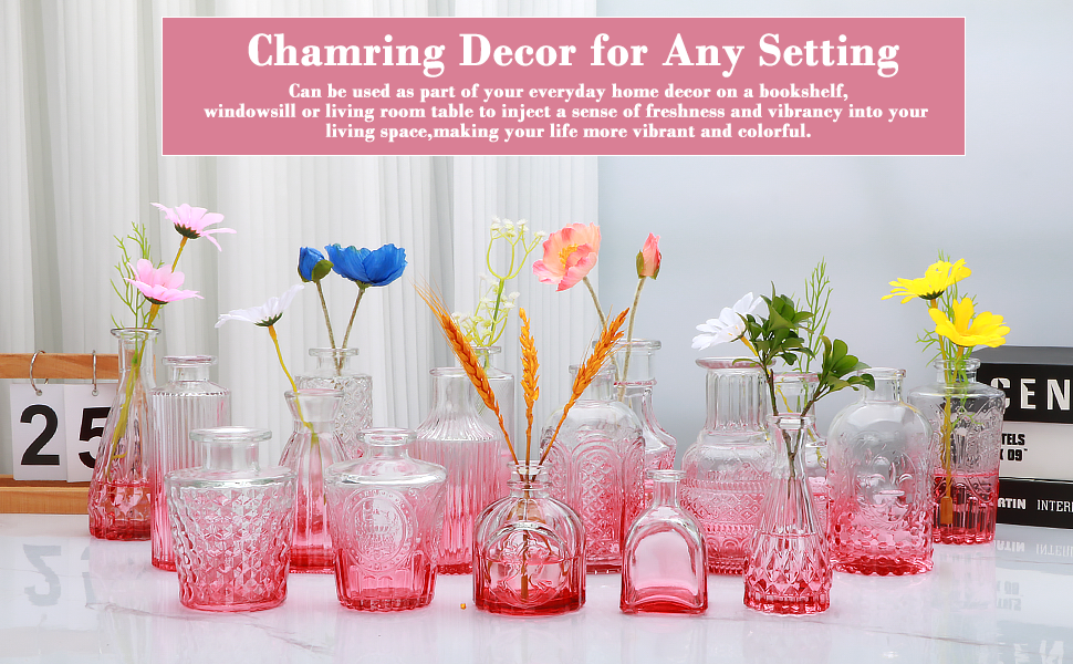 oem/odm services brajttt pink flower vase set, glass bud vase in bulk set of 8,artistic and cultural flavor mini vases for home office decor, bedroom, office, living room decorations,wedding affordable bulk deals