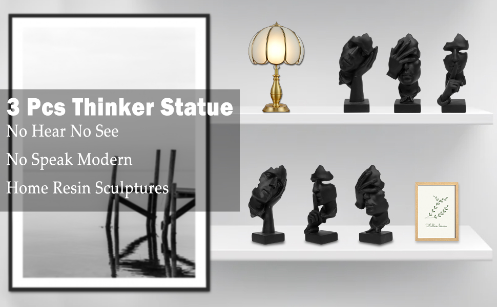 dropship from factory aboxoo 3 pcs thinker statue, silence is gold abstract art figurine,no hear no see no speak,modern resin sculptures decorative objects home decor for living room,office bookshelf,desktop(black) mass production supply