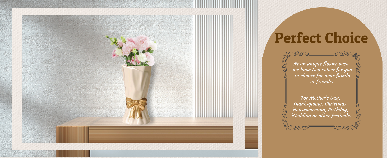 oem/odm services bow vase, white flower vase for home decor, white ceramic vase for boho style, 9.3 inch large vase for ideal shelf decor/table/living room. (glazed exterior and interior) affordable bulk deals