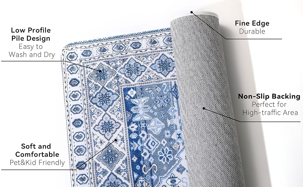 global sourcing area rug non-slip 2'x3' blue printed mini throw rugs washable low-pile entryway rug doormat for indoor front entrance kitchen bathroom bedroom living room nursery oem/odm services