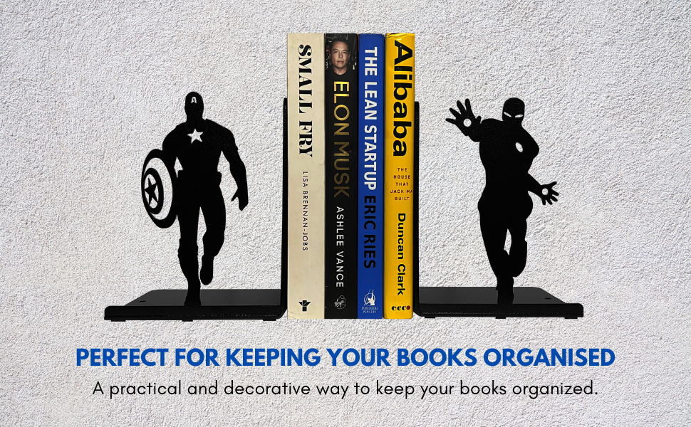 supplier direct superhero bookends | decorative bookends for shelves | non-skid book holders for shelves, table | unique home/office decor | heavy bookends| metal book ends| 7x5.5x4 inches each wholesale prices