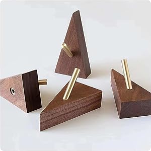 competitive pricing wall hooks decorative wooden coat hooks 2.95in height, small walnut wood and golden metal hooks for hanging hats towels robe clothes keys bags, adhesive or wall mounted, 4 pcs one-stop wholesale