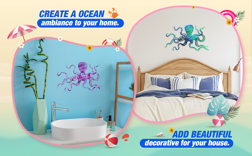factory direct zhengmy octopus metal wall art decor 18 x 11 inch extra large octopus wall hanging sculpture nautical beach ocean theme home wall decor(ocean blue) volume discount