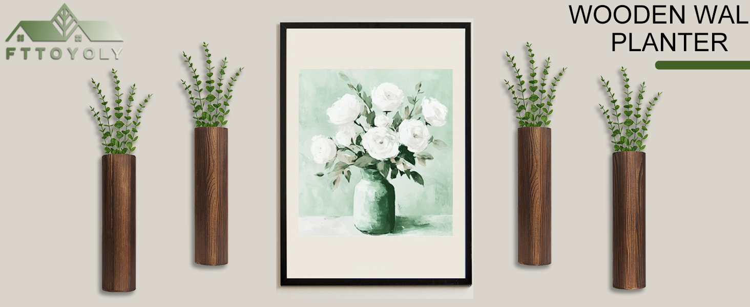 bulk purchase 4 pack wood wall planter with artificial eucalyptus, modern wall decor for living room bedroom bathroom entryway, farmhouse boho wall vases for dried flowers and faux plants trade price