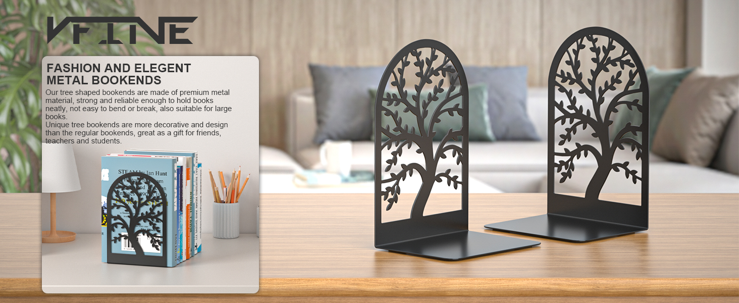 supplier direct vfine bookends 1 pair, black metal book ends, bookends for shelves, unique decorative tree book ends for shelves, book ends to hold books, book stopper, bookend for home office (style b) wholesale prices