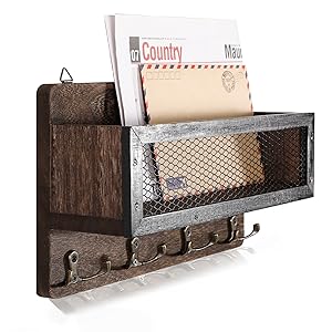 bulk purchase adiil mail and key holder for wall decorative, wooden wall key rack organizer with 4 double key hooks, wall mount key hanger for wall with shelf, rustic home decor for entryway hallway, brown trade price
