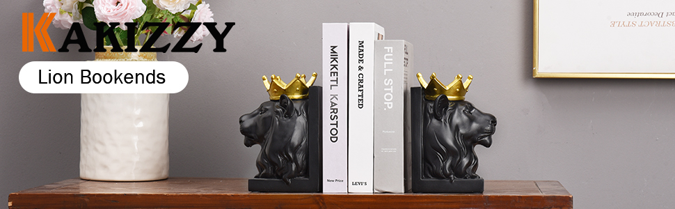 supplier direct book ends decorative, lion bookends for shelves, animal book stopper decorative, modern book ends for heavy books, lion figurines statues indoor, unique book lover gift(black lion) wholesale prices