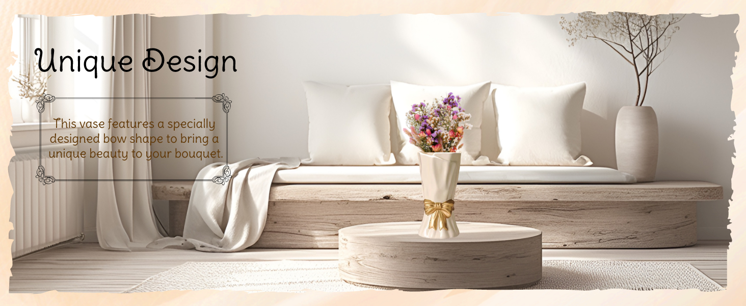 oem/odm services bow vase, white flower vase for home decor, white ceramic vase for boho style, 9.3 inch large vase for ideal shelf decor/table/living room. (glazed exterior and interior) affordable bulk deals