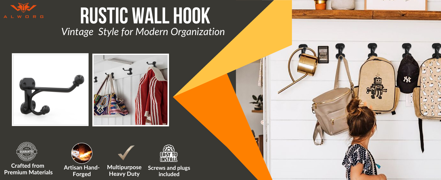 competitive pricing rustic wall hooks heavy duty: black cast iron hooks for bags, coat, towels and hat, farmhouse decorative antique wall hooks one-stop wholesale