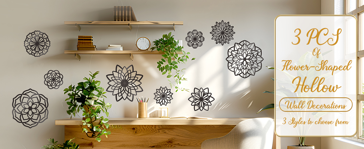 factory direct zzbakress 3 pcs metal flowers wall decor black wall decor metal flower art farmhouse wall decor multiple flowers hanging decor for bathroom living room kitchen garden office (black retro) volume discount
