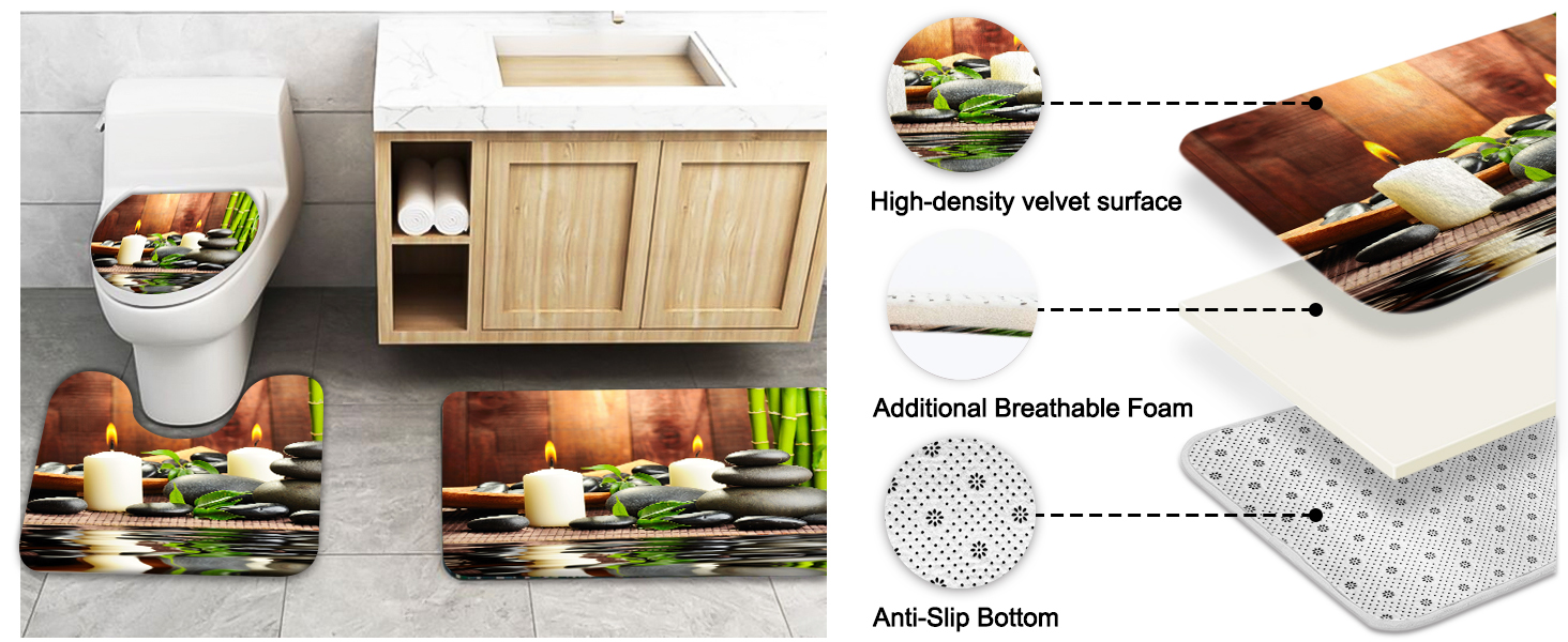 manufacturer direct lnond 4pcs spa bathroom shower curtain sets with rugs, stone bamboo bathroom sets with shower curtain and rugs and accessories trade price