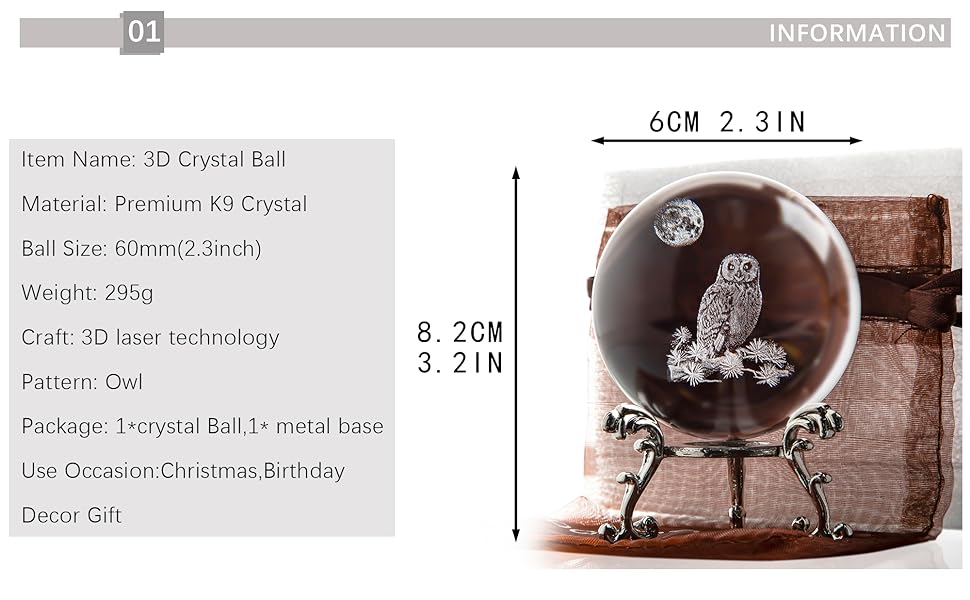 dropship from factory hdcrystalgifts 60mm 3d laser crystal ball paperweight owl figurines glass sphere decorative balls with stand gift mass production supply
