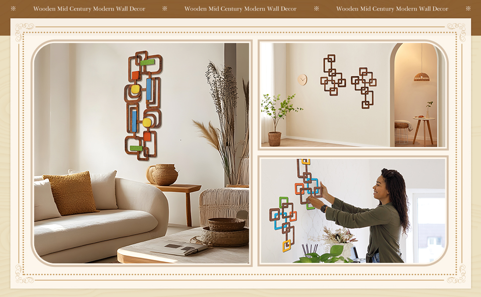 bulk purchase croblissful 2 pcs wooden mid century modern wall decor 3d mid century modern elegance wall accents vintage abstract geometric panels wall art for home room(classic style,brown) trade price