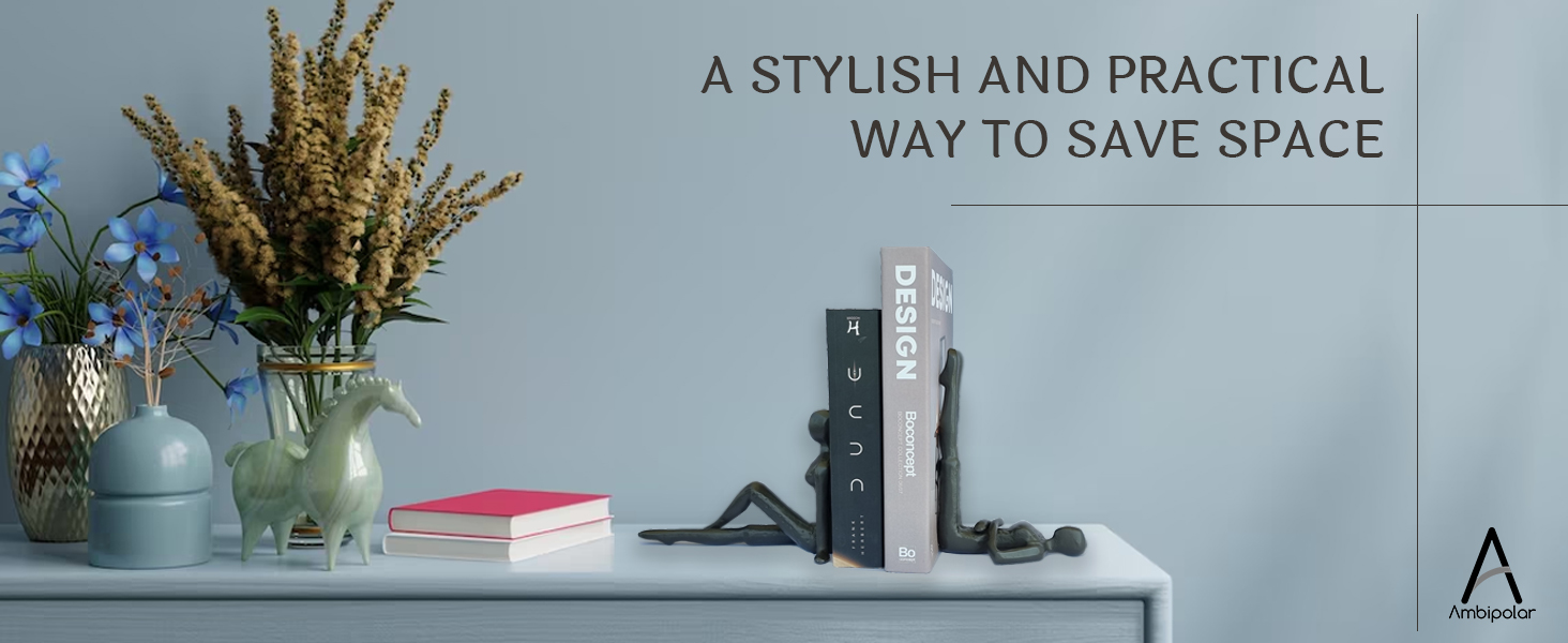 supplier direct ambipolar yoga-style black decorative bookends, cast iron book stand to hold books heavy duty, book stoppers for home decor, office desk, living room decor wholesale prices