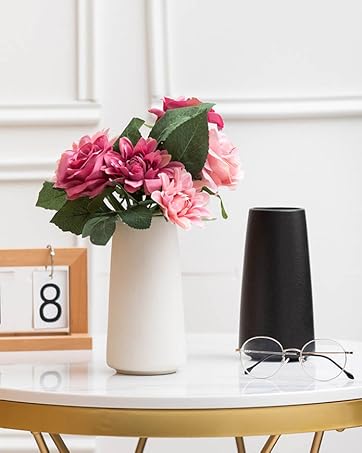 oem/odm services white vase - white ceramic vase, 6“ white flower vase, bright white not off white, boho vase for pampas grass, minimalist modern textured vase for home decor, table shelf living room farmhouse decor affordable bulk deals