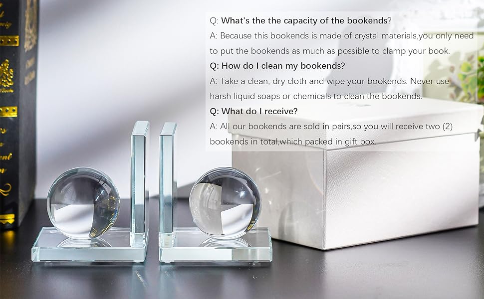 supplier direct 1 pair crystal bookends with crystal ball decorative ornaments,l shape non-skid sturdy book ends for heavy books,book holder stopper for shelf office home (4inch,clear) wholesale prices