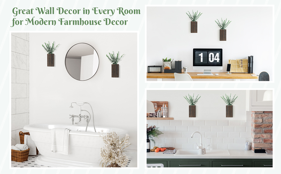 bulk purchase dahey 2 pack wood wall planter vase with artificial eucalyptus farmhouse wall hanging decor pocket planter for indoor fake plants greenery flowers, livingroom bedroom kitchen home office decoration trade price