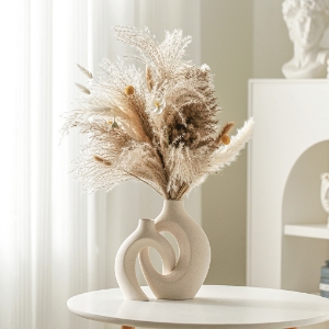 dropship from factory snuggle hollow ceramic vase set of 2, nordic modern boho ins style decorative ceramic aesthetic flower vase for home decor (milky white w 6.3