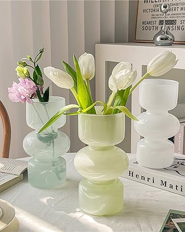oem/odm services jspyfits glass hydroponic flower vase, 7 inches colored glass bubble vase for flower, three-layer glass funky vase for home/office/weddings/party table flower decor (milky green) affordable bulk deals