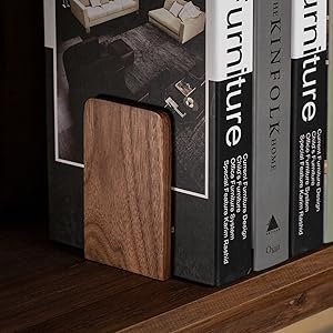 supplier direct muso wood book ends for shelves, non-slip bookends, heavy duty wooden bookend support for books and movies (walnut 1 pair) wholesale prices