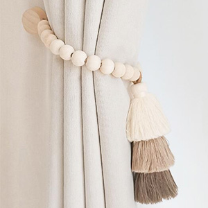 bulk purchase 2pcs wooden bead curtain tiebacks, tassel curtain clasp magnetic curtain clasp, boho curtain tiebacks,curtain tiebacks no hole punching decorative (coffee) factory discount