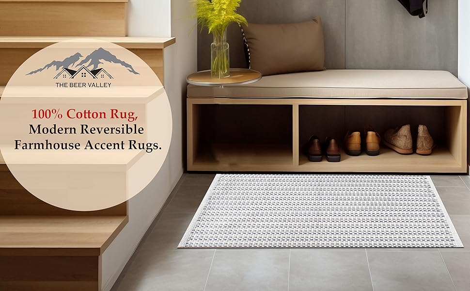 global sourcing the beer valley diamond woven rug 2'x3' - beige, anti-slip farmhouse accent cotton rugs for entryway kitchen bedroom bathroom - 24x36 inches oem/odm services
