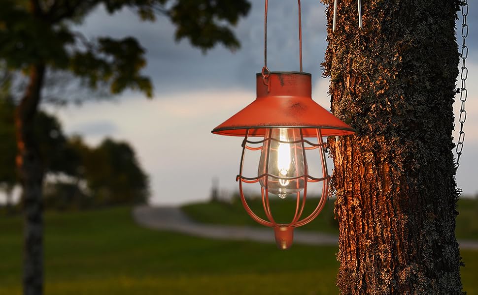 custom wholesale yakii 2 pack solar lantern hanging waterproof outdoor metal solar lamp with warm white light decorate for yard garden pathway patio porch decor (red) oem/odm services