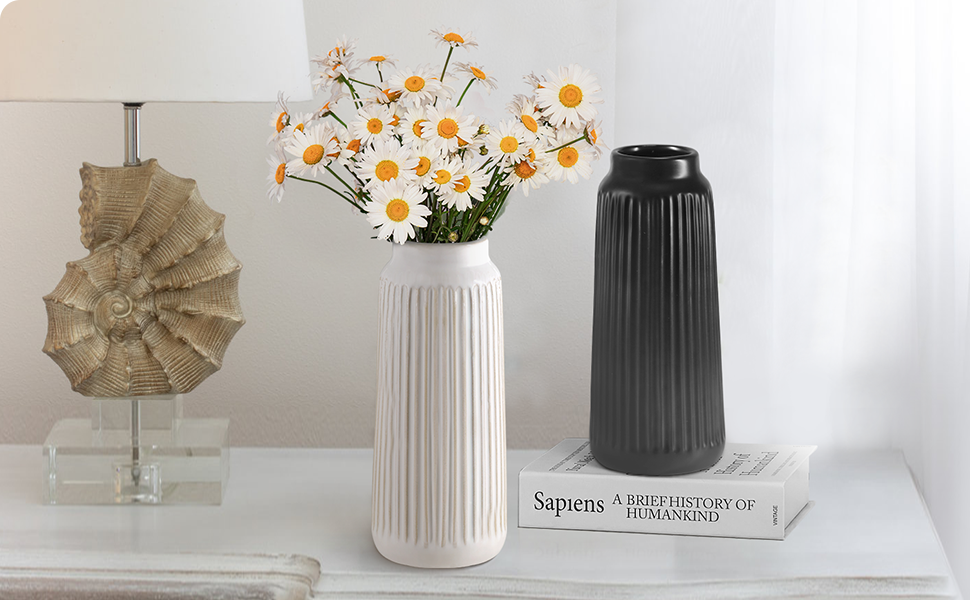 oem/odm services christmas vase decor, 9 inch white ceramic vase, flower vase modern, boho vases for pampas grass home decor, decorative white vases for flowers mantel, living room, off-white affordable bulk deals