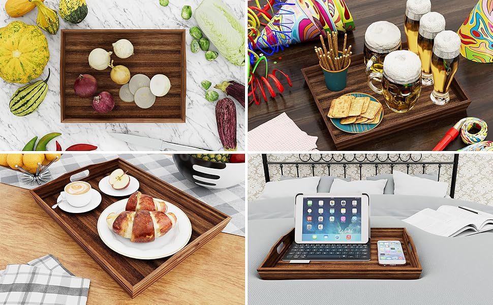 wholesale direct wooden serving tray-one piece set of rectangular shape wood coffee table with cut out handles,kitchen trays for party,serving pastries,eating,snacks,mini bars bulk purchase at factory prices