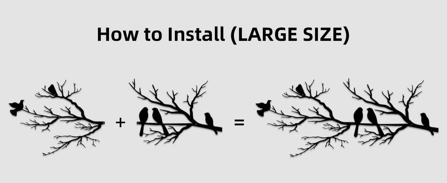 factory direct metal birds wall art, metal vivid birds on branch silhouette wall decor black leaves with bird outdoor metal hanging wall sculpture for home balcony garden(large) volume discount